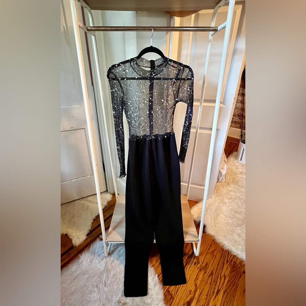 Black Sheer Long Sleeve Jumpsuit